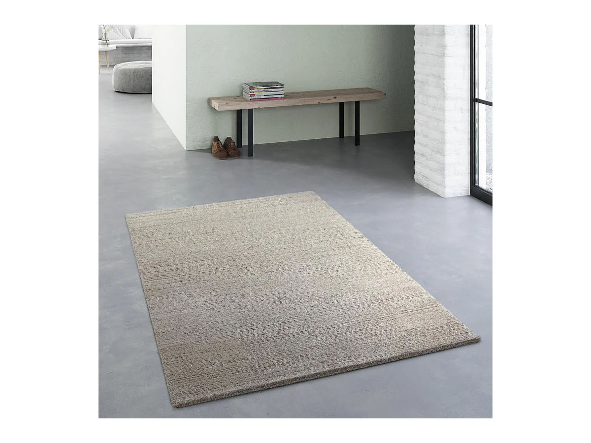 tapis grand salon 200x290 tissé beige rectangle motif faux uni GLACIA 1