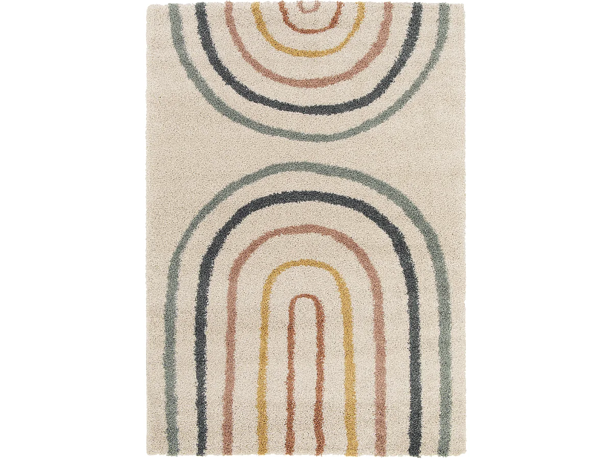 Tapis shaggy 120x170 rectangle tissé bleu et beige motif géométrique AURORA 4