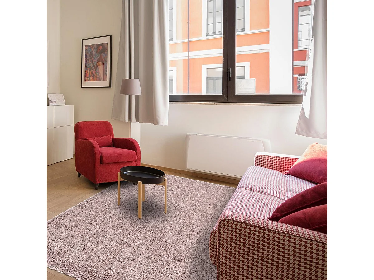 Tapis shaggy 160x230 rectangle tissé rose motif uni FLEURAN