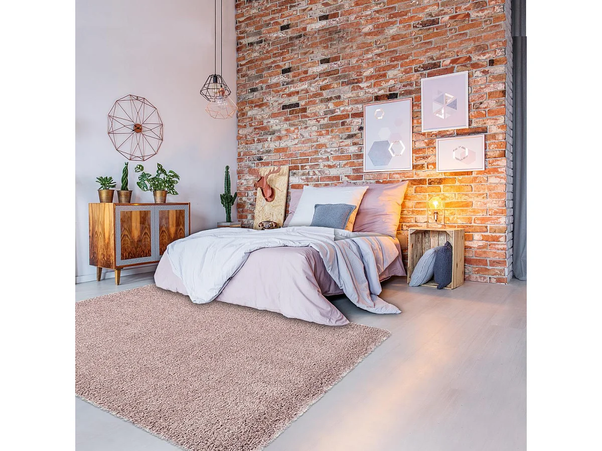 Tapis shaggy 160x230 rectangle tissé rose motif uni FLEURAN