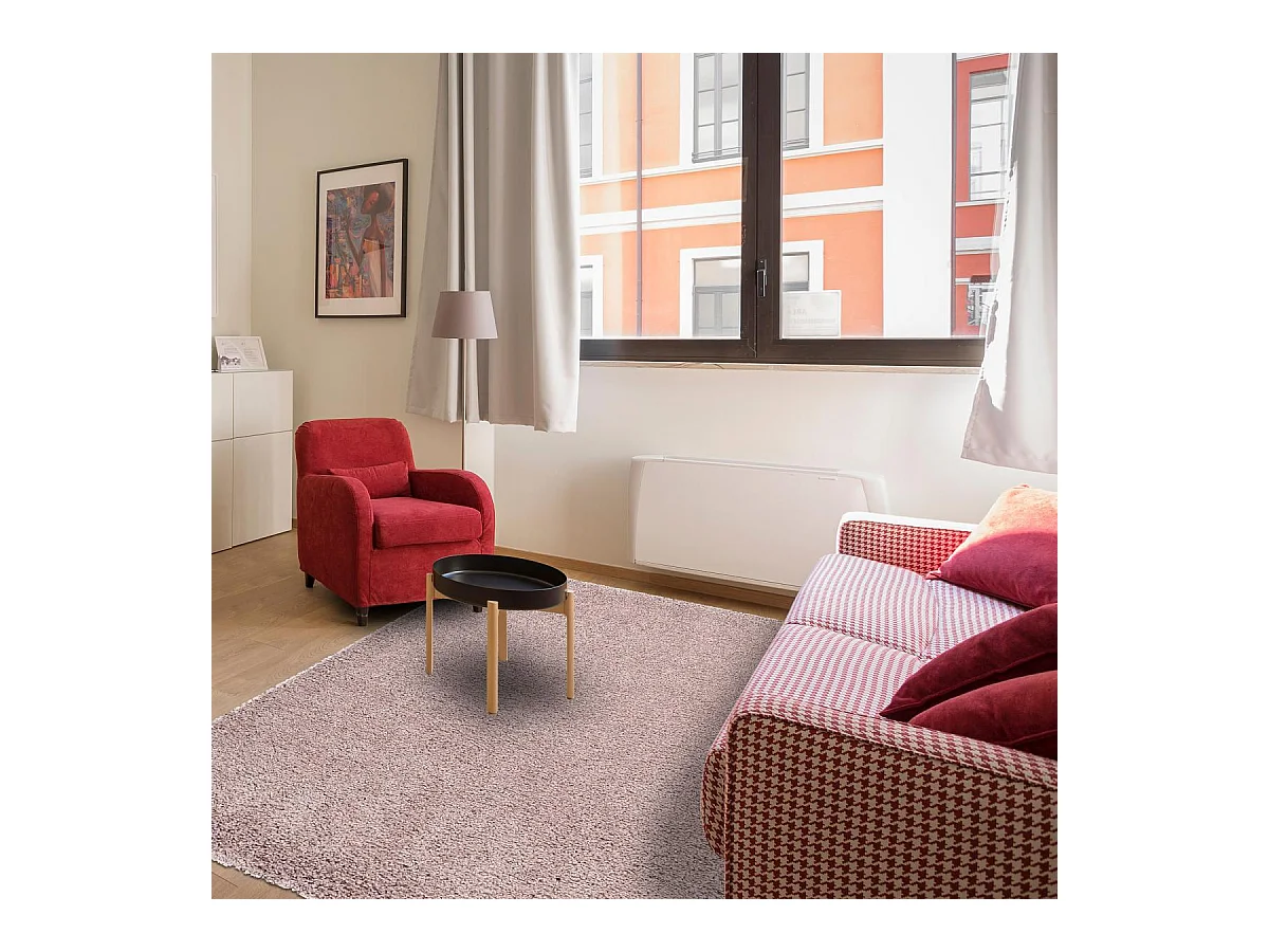 Tapis shaggy 160x230 rectangle tissé rose motif uni FLEURAN