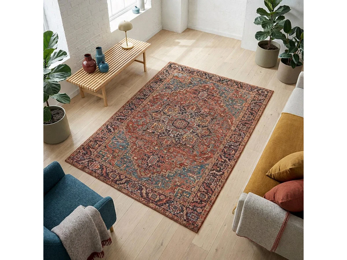 tapis salon 160x230 tissé bordeaux et gris rectangle motif oriental VIVACE 3