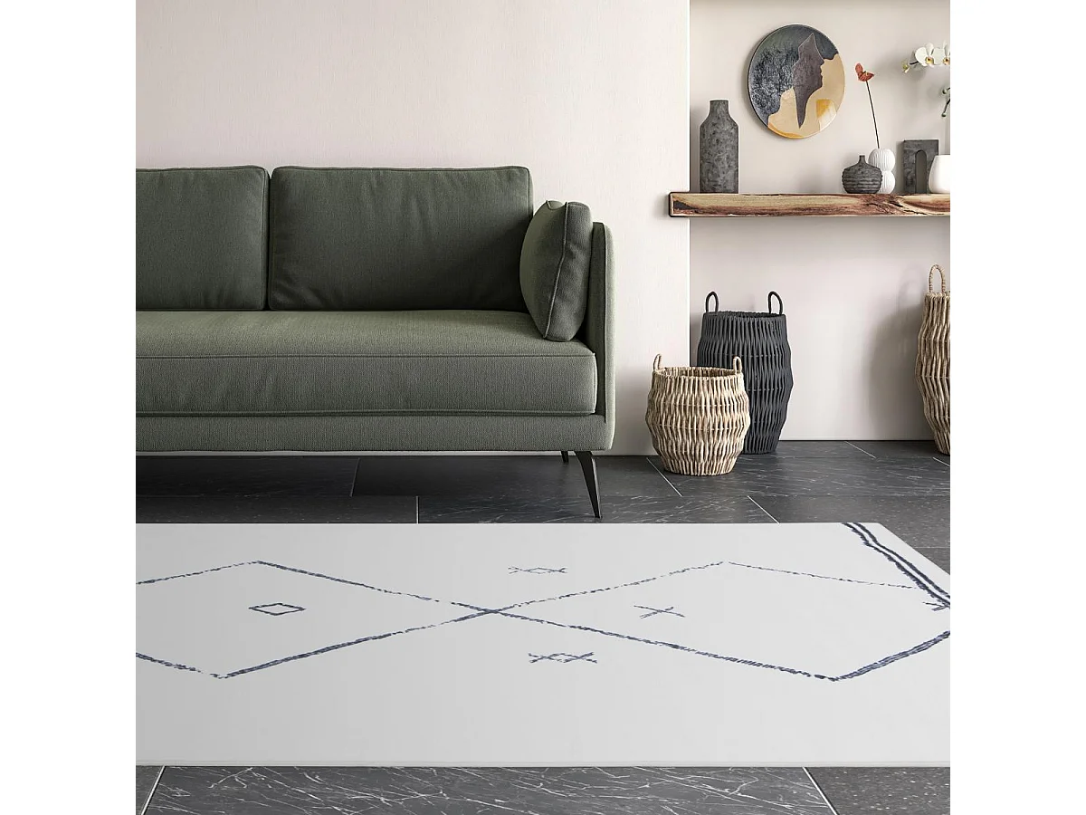 tapis grand salon 200x290 tissé crème et bleu rectangle motif berbère FLONTA 1