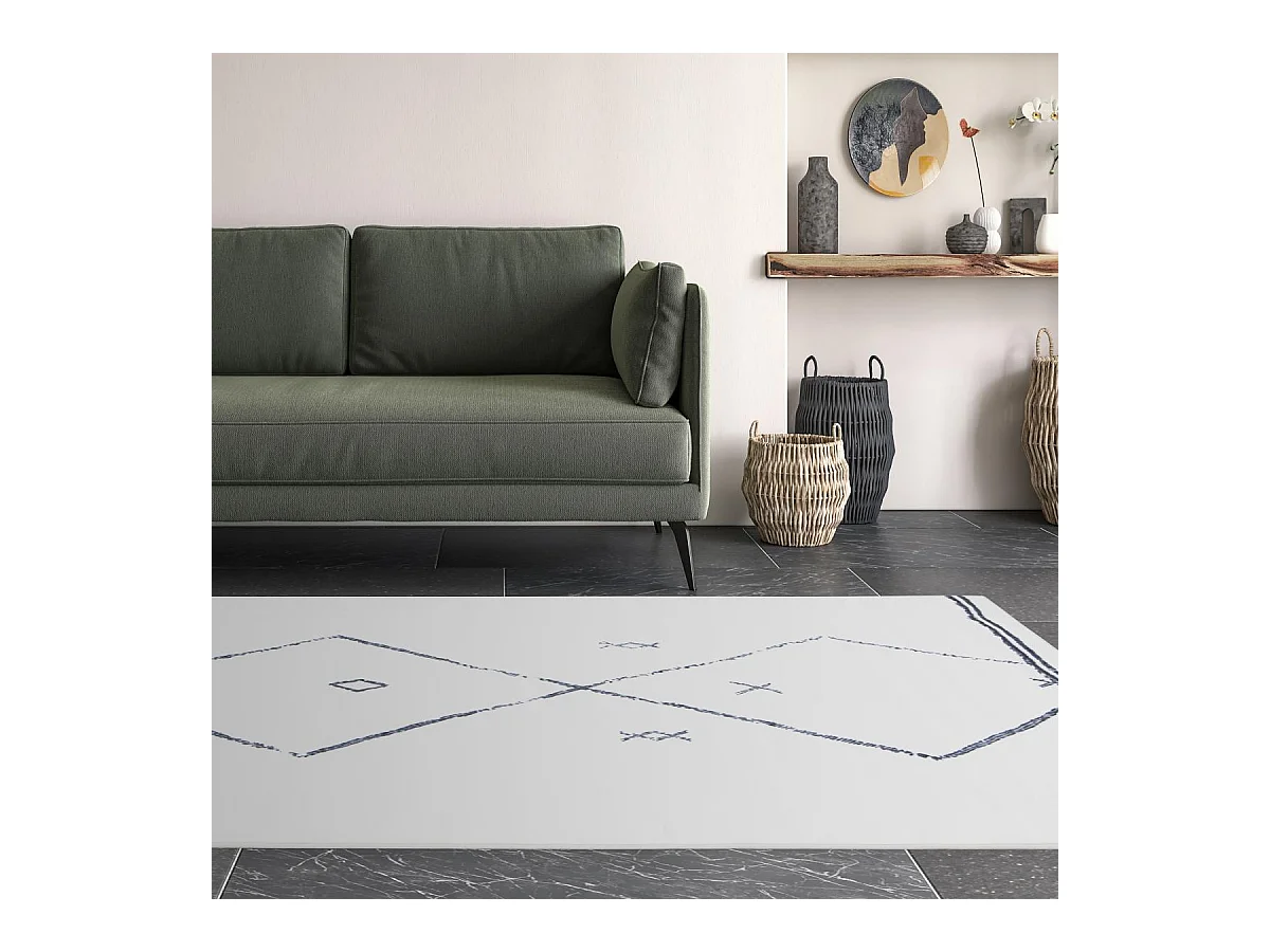 tapis grand salon 200x290 tissé crème et bleu rectangle motif berbère FLONTA 1