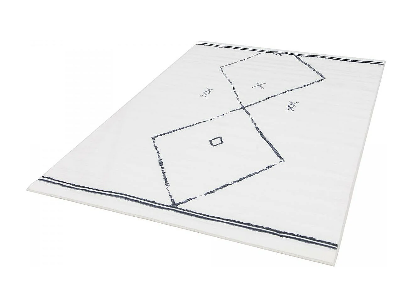 tapis grand salon 200x290 tissé crème et bleu rectangle motif berbère FLONTA 1