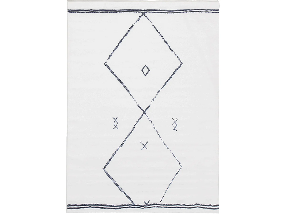 tapis grand salon 200x290 tissé crème et bleu rectangle motif berbère FLONTA 1