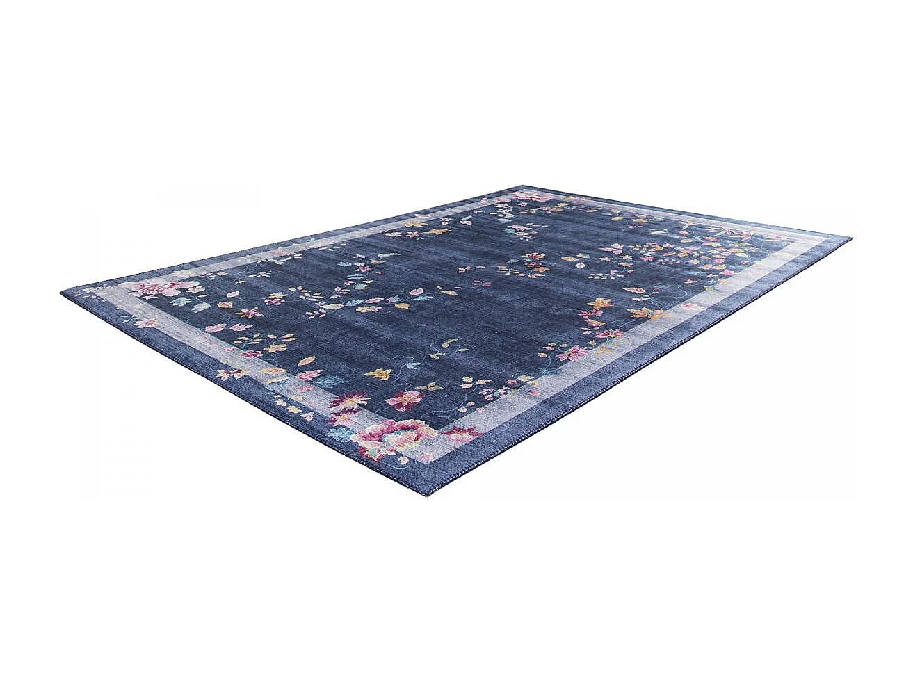 tapis salon 120x170 tissé bleu et rose rectangle motif floral VIVACE 8
