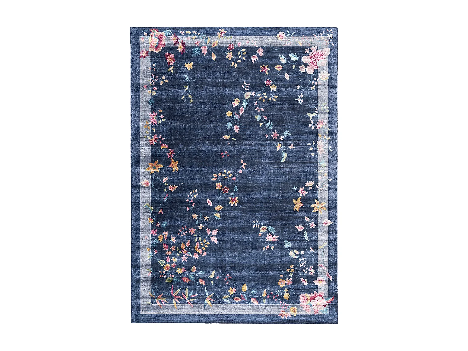 tapis salon 120x170 tissé bleu et rose rectangle motif floral VIVACE 8