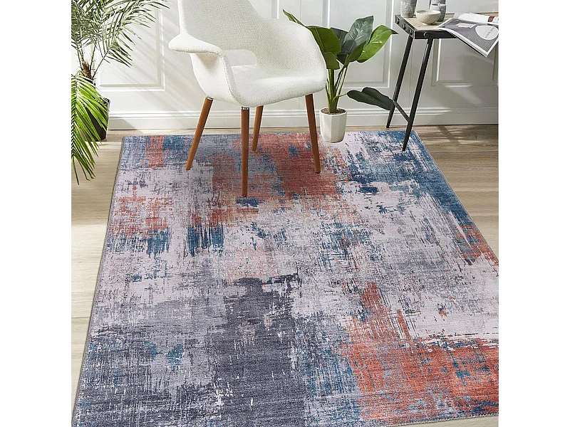 tapis salon 120x160 tissé orange et gris rectangle motif abstrait VIVACE 13