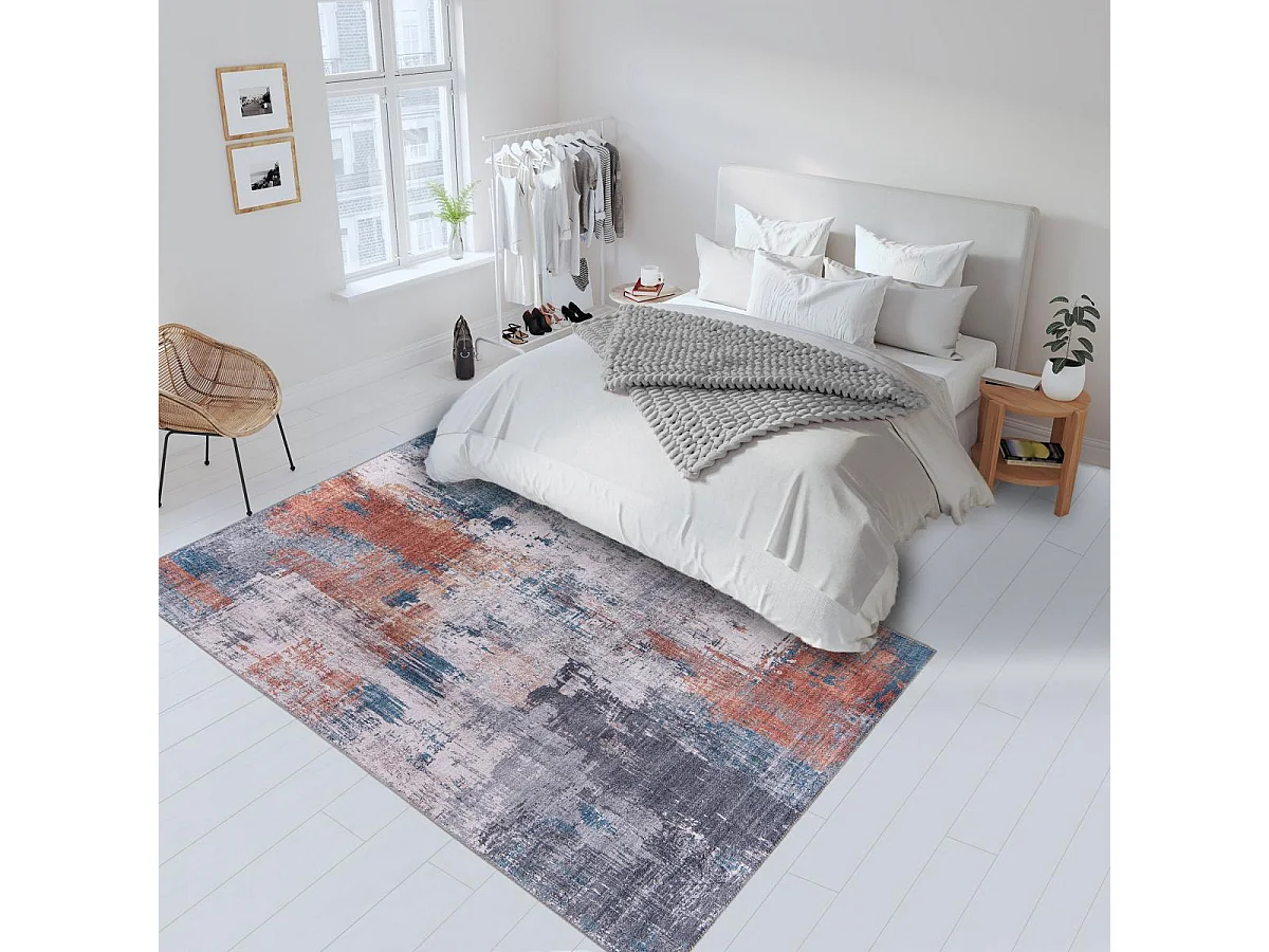 tapis salon 120x160 tissé orange et gris rectangle motif abstrait VIVACE 13