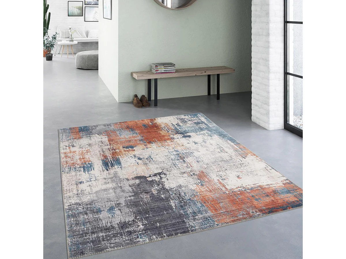 tapis salon 120x160 tissé orange et gris rectangle motif abstrait VIVACE 13