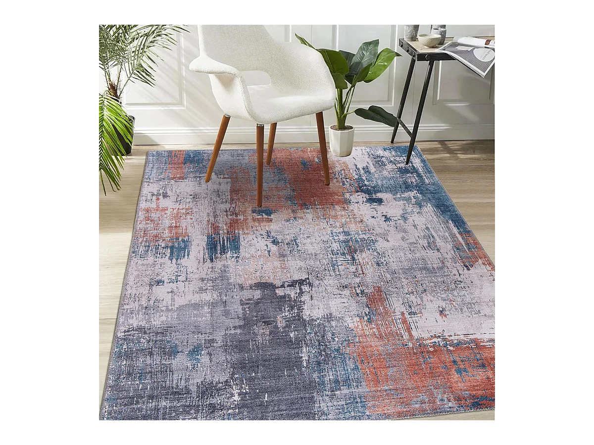 tapis salon 120x160 tissé orange et gris rectangle motif abstrait VIVACE 13