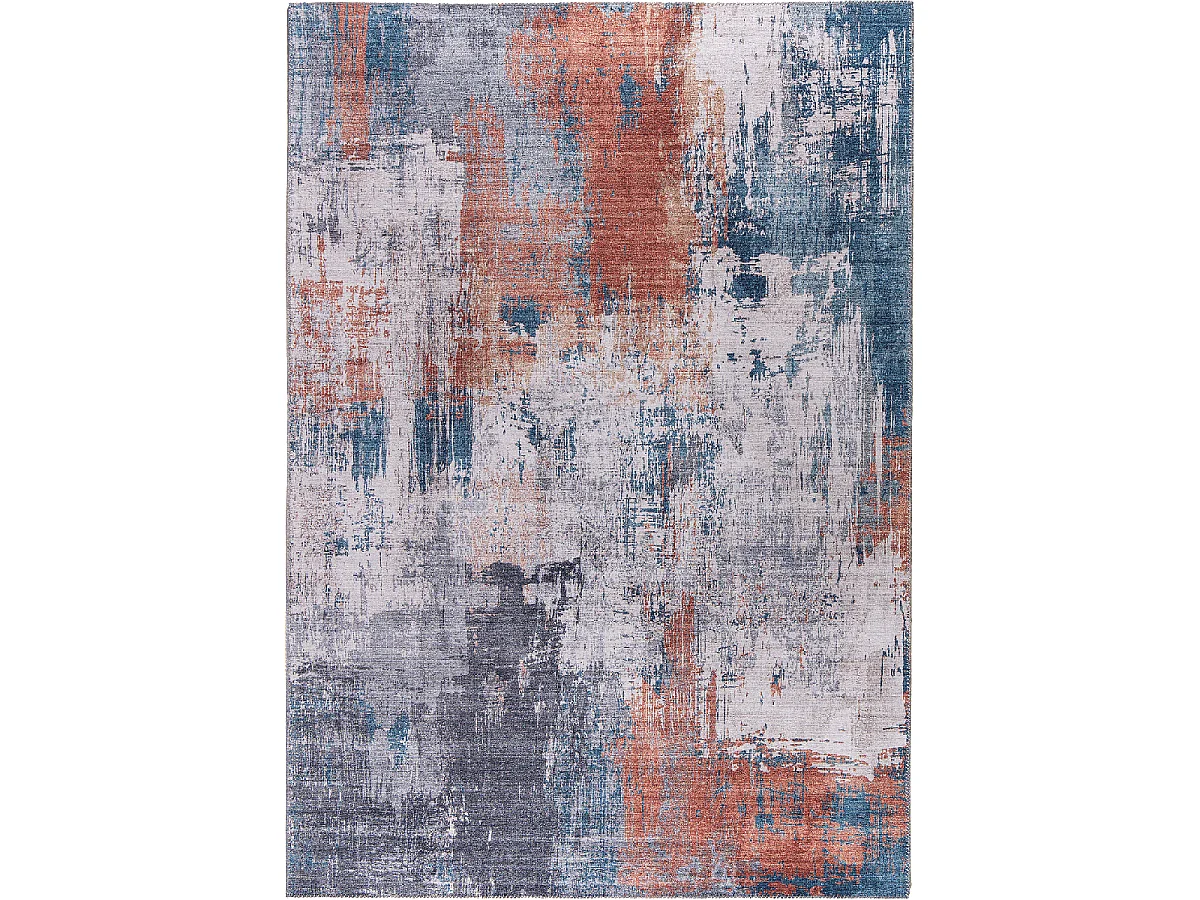tapis salon 120x160 tissé orange et gris rectangle motif abstrait VIVACE 13