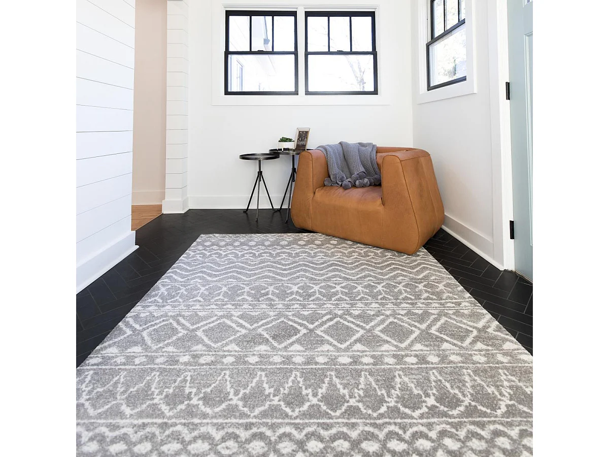 tapis salon 120x170 tissé gris et crème rectangle motif berbère BELLA 4