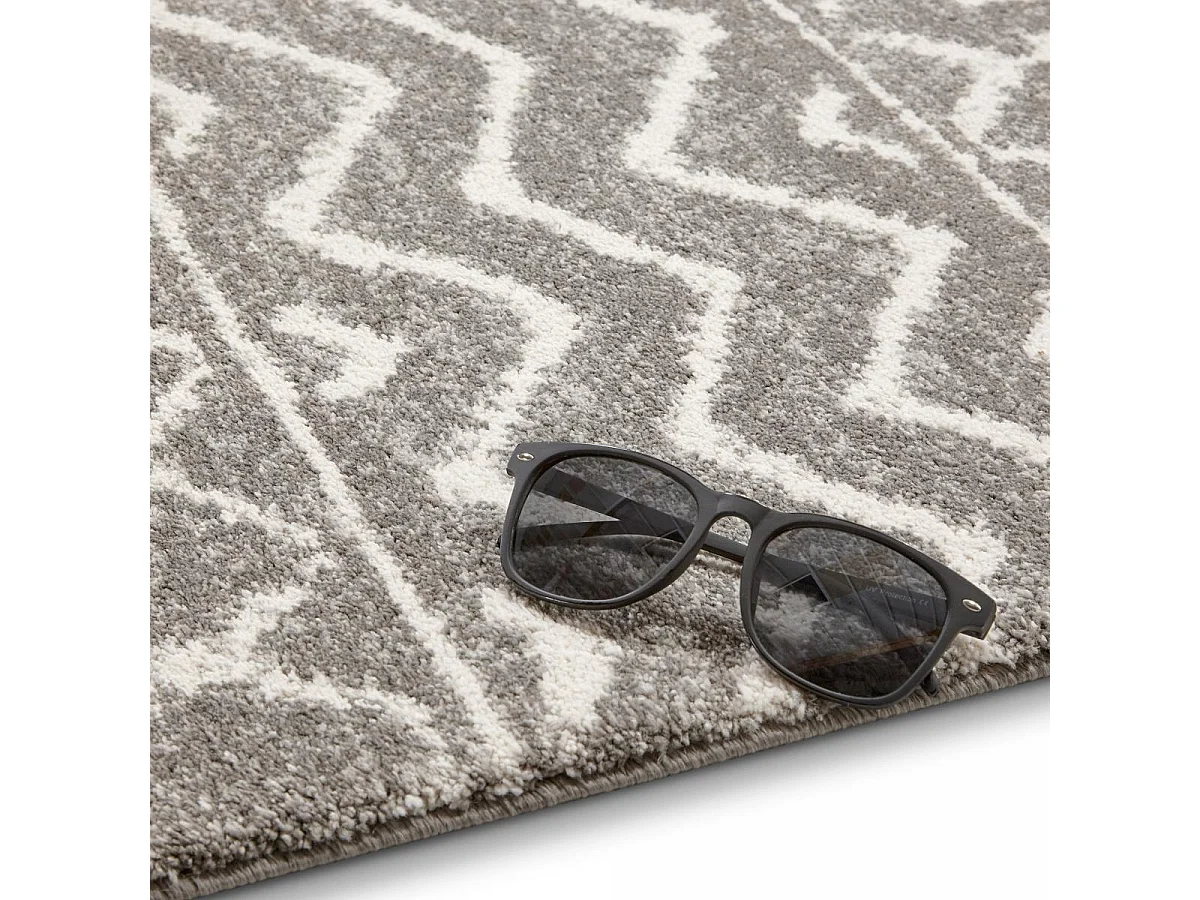 tapis salon 120x170 tissé gris et crème rectangle motif berbère BELLA 4