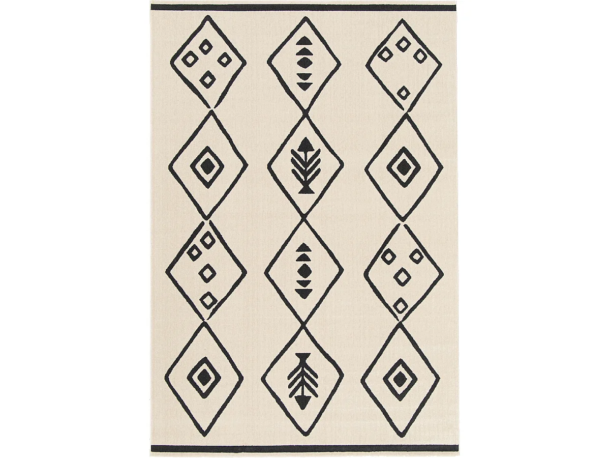 tapis chambre 80x150 tissé crème et noir rectangle motif abstrait FLARINE 3