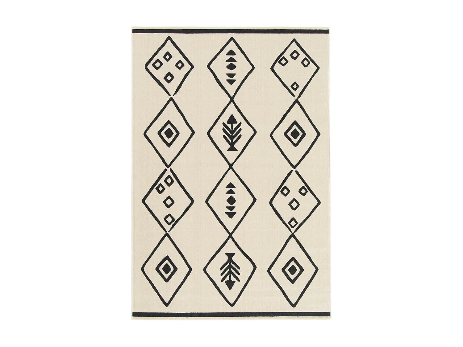 tapis chambre 80x150 tissé crème et noir rectangle motif abstrait FLARINE 3