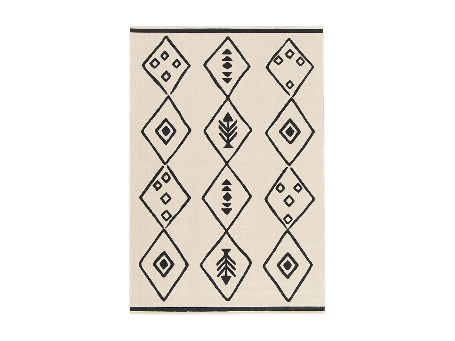 tapis chambre 80x150 tissé crème et noir rectangle motif abstrait FLARINE 3