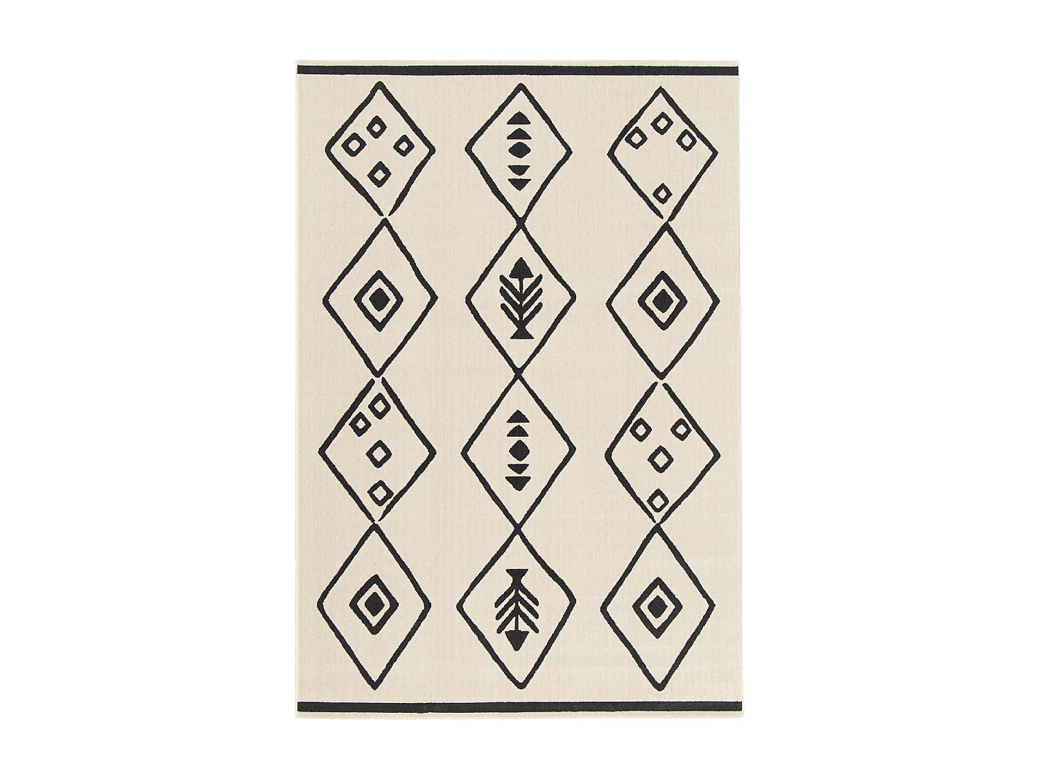 tapis chambre 80x150 tissé crème et noir rectangle motif abstrait FLARINE 3