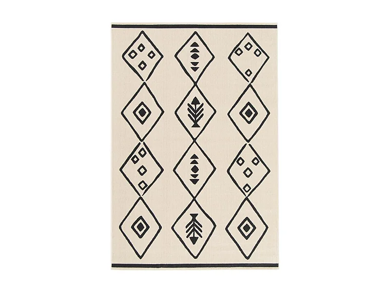 tapis chambre 80x150 tissé crème et noir rectangle motif abstrait FLARINE 3