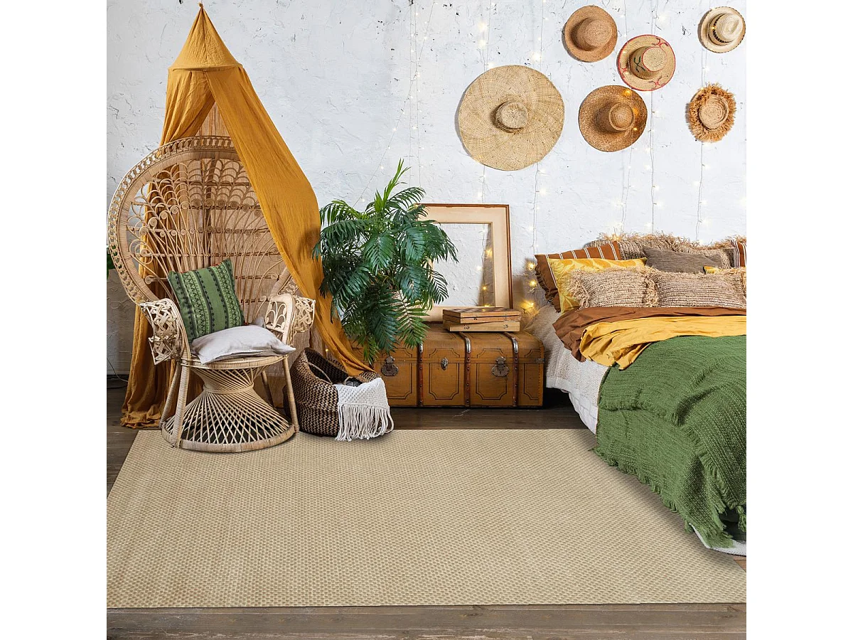 tapis entrée 80x150 tissé crème et beige rectangle motif faux uni LUNKIN 6