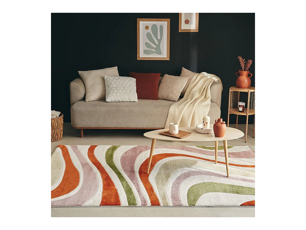 tapis salon 160x230 tissé gris et beige rectangle motif abstrait ECHO 4