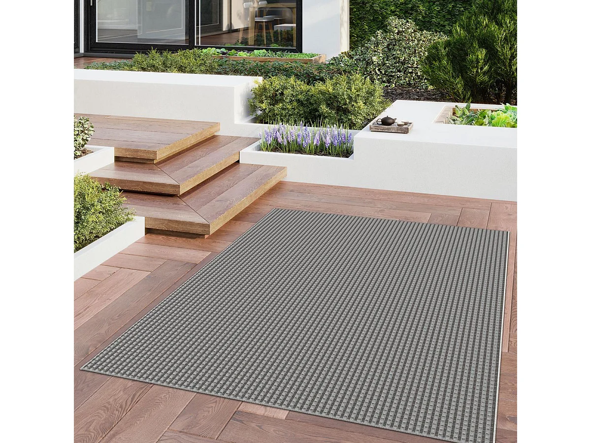 Tapis extérieur 80x150 tissé kilim noir et gris BOTANI 2