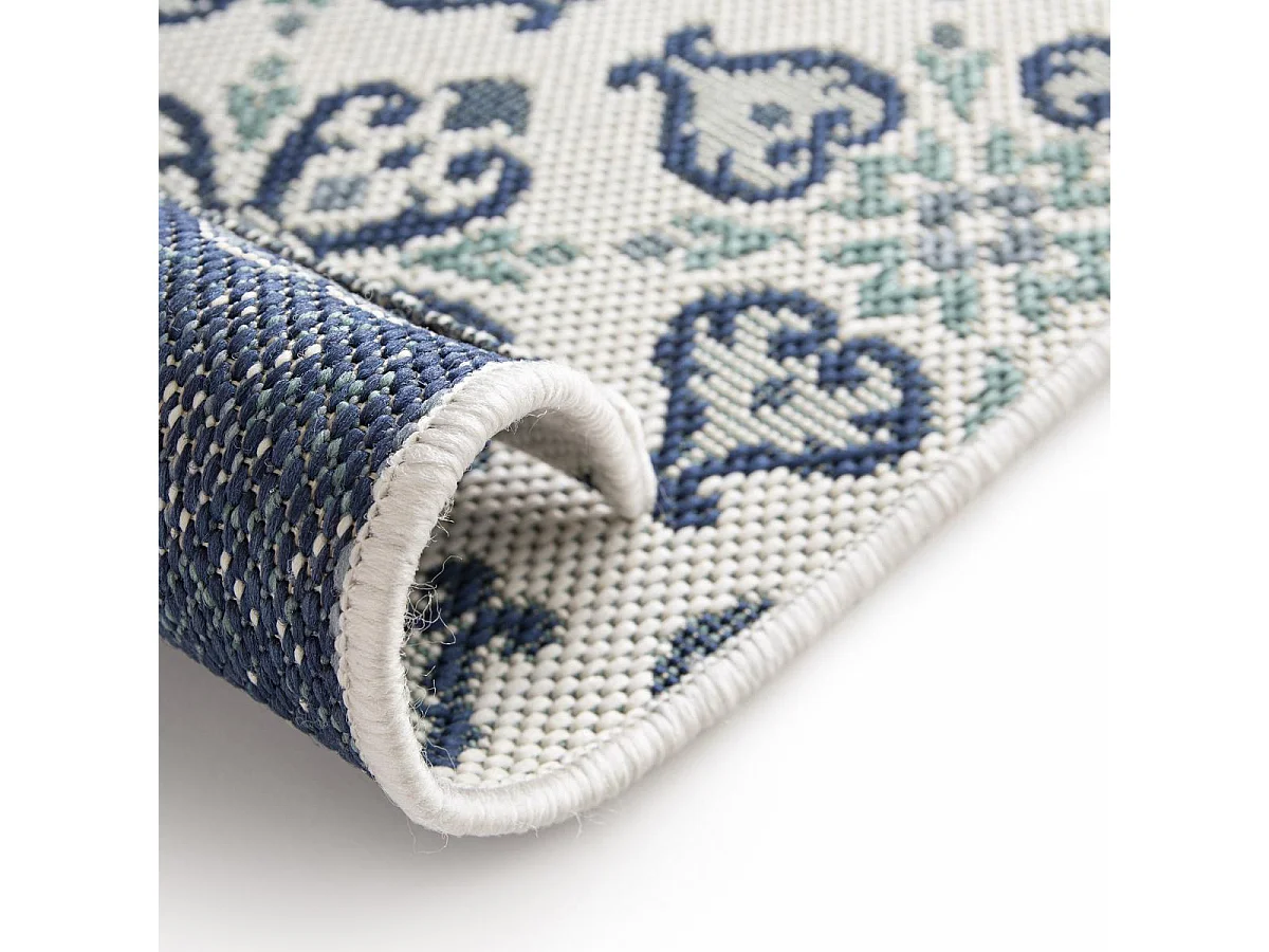 Tapis extérieur 200x290 tissé kilim vert et bleu CASADA 7