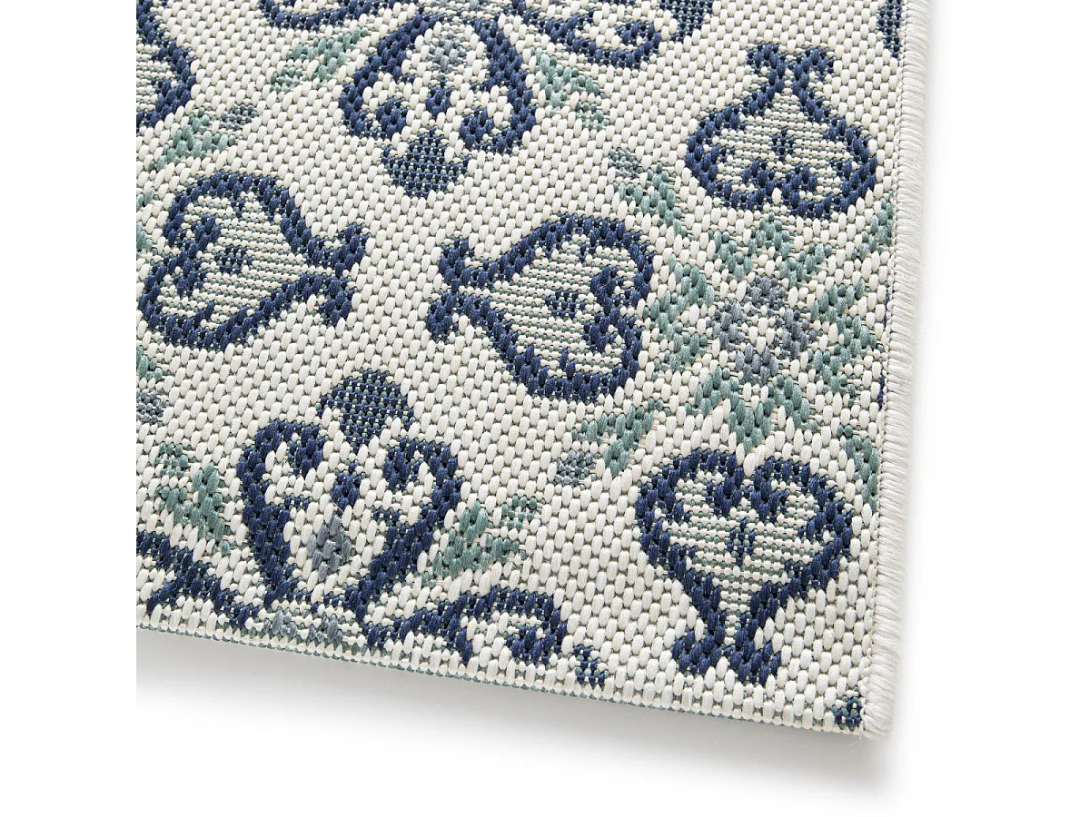 Tapis extérieur 200x290 tissé kilim vert et bleu CASADA 7