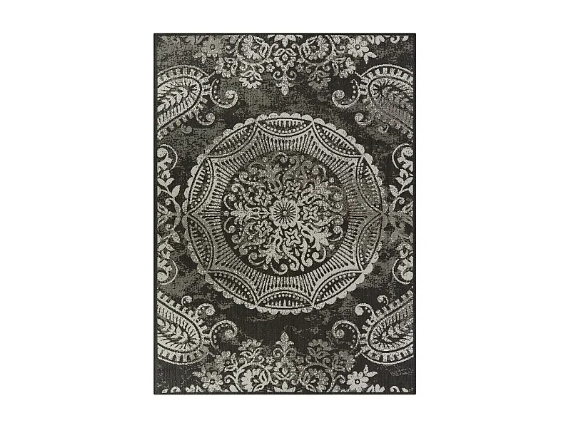 Tapis extérieur 160x225 tissé kilim noir et gris IRISA 1