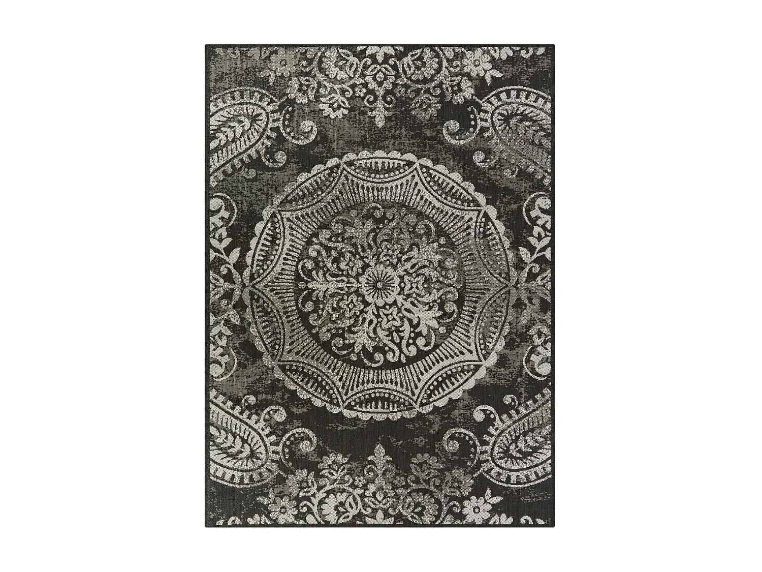 Tapis extérieur 160x225 tissé kilim noir et gris IRISA 1