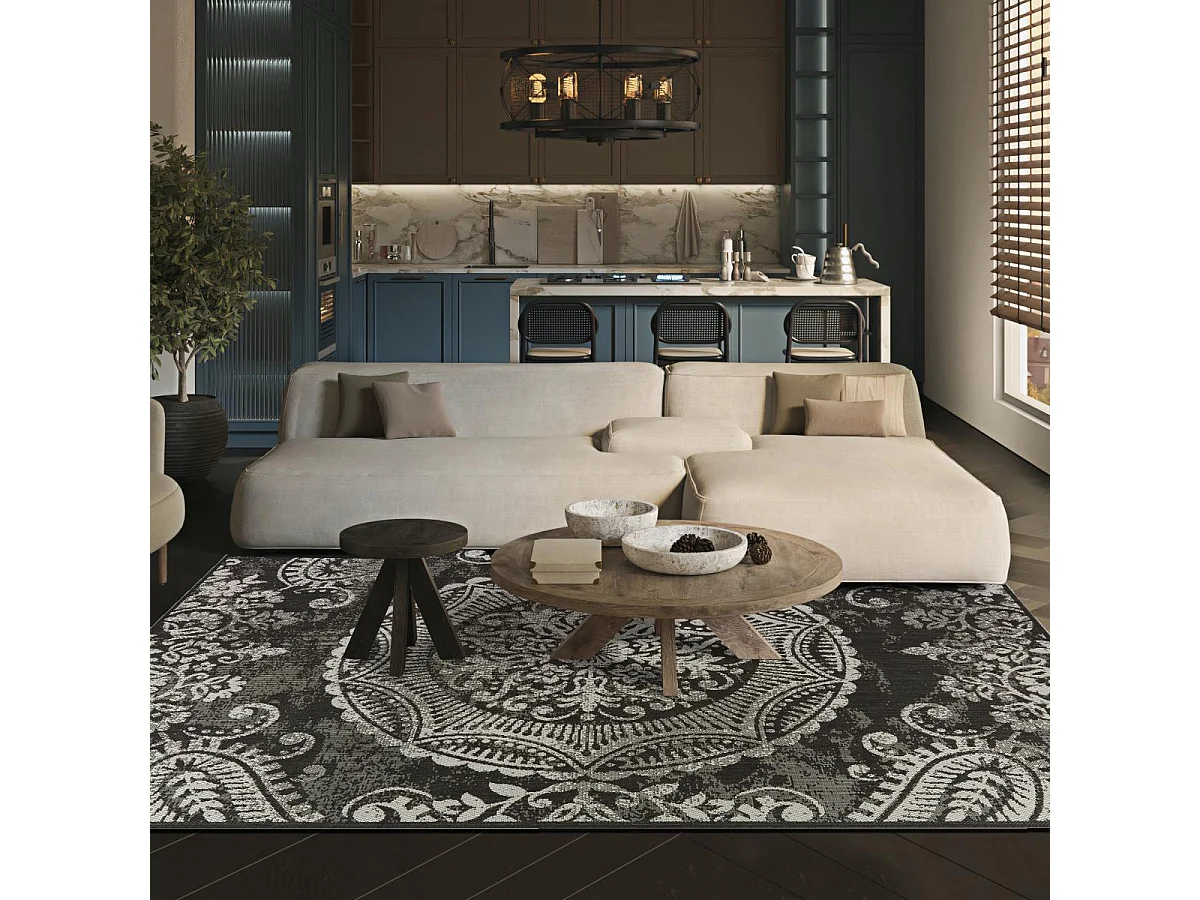 Tapis extérieur 160x225 tissé kilim noir et gris IRISA 1