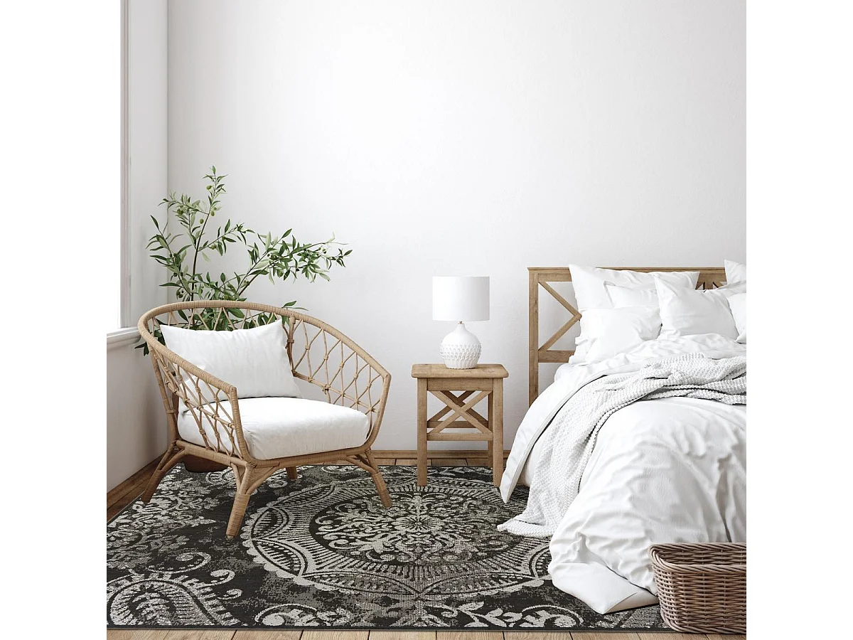 Tapis extérieur 160x225 tissé kilim noir et gris IRISA 1