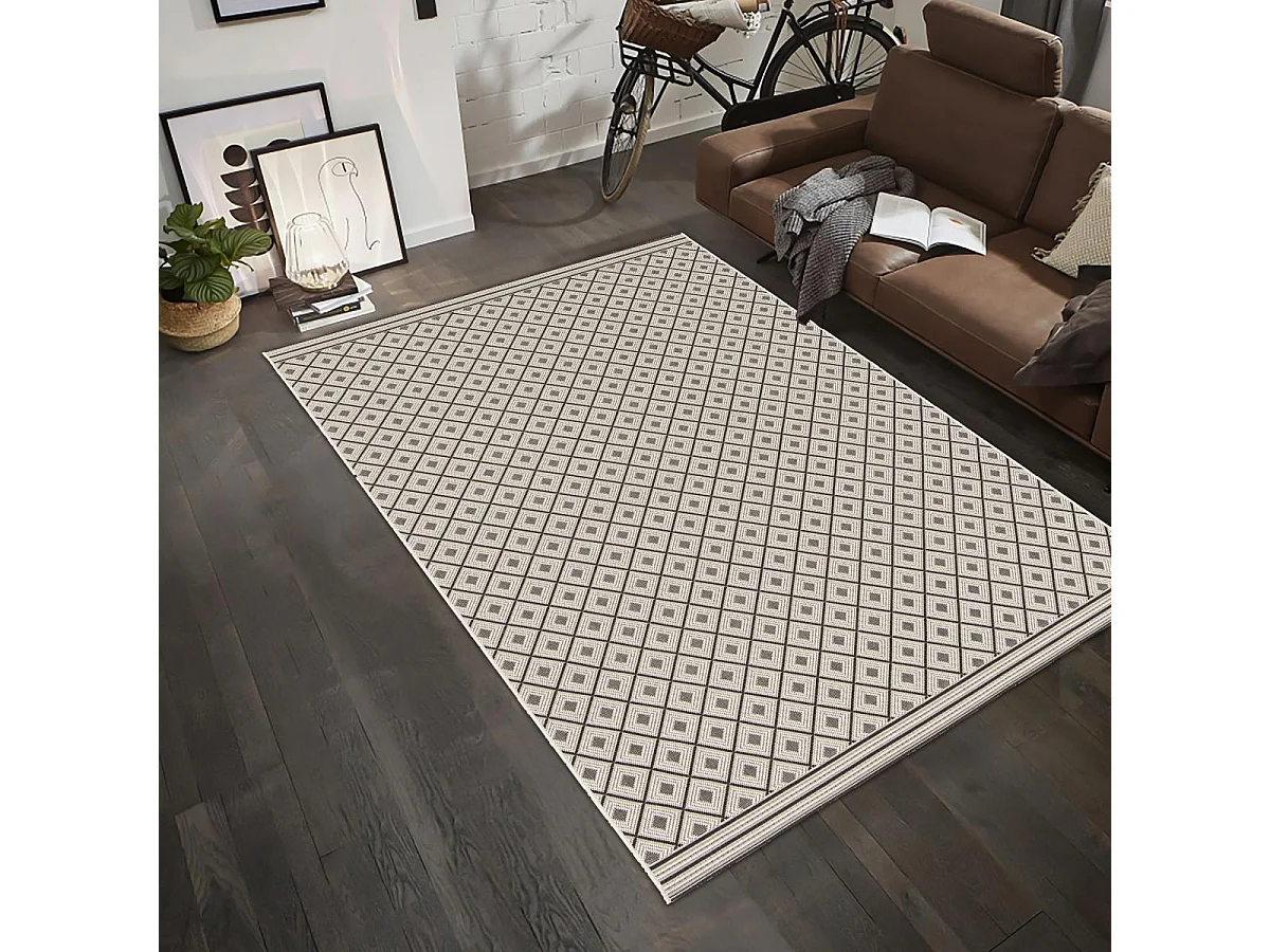 Tapis extérieur 200x290 tissé kilim beige MOONDOW