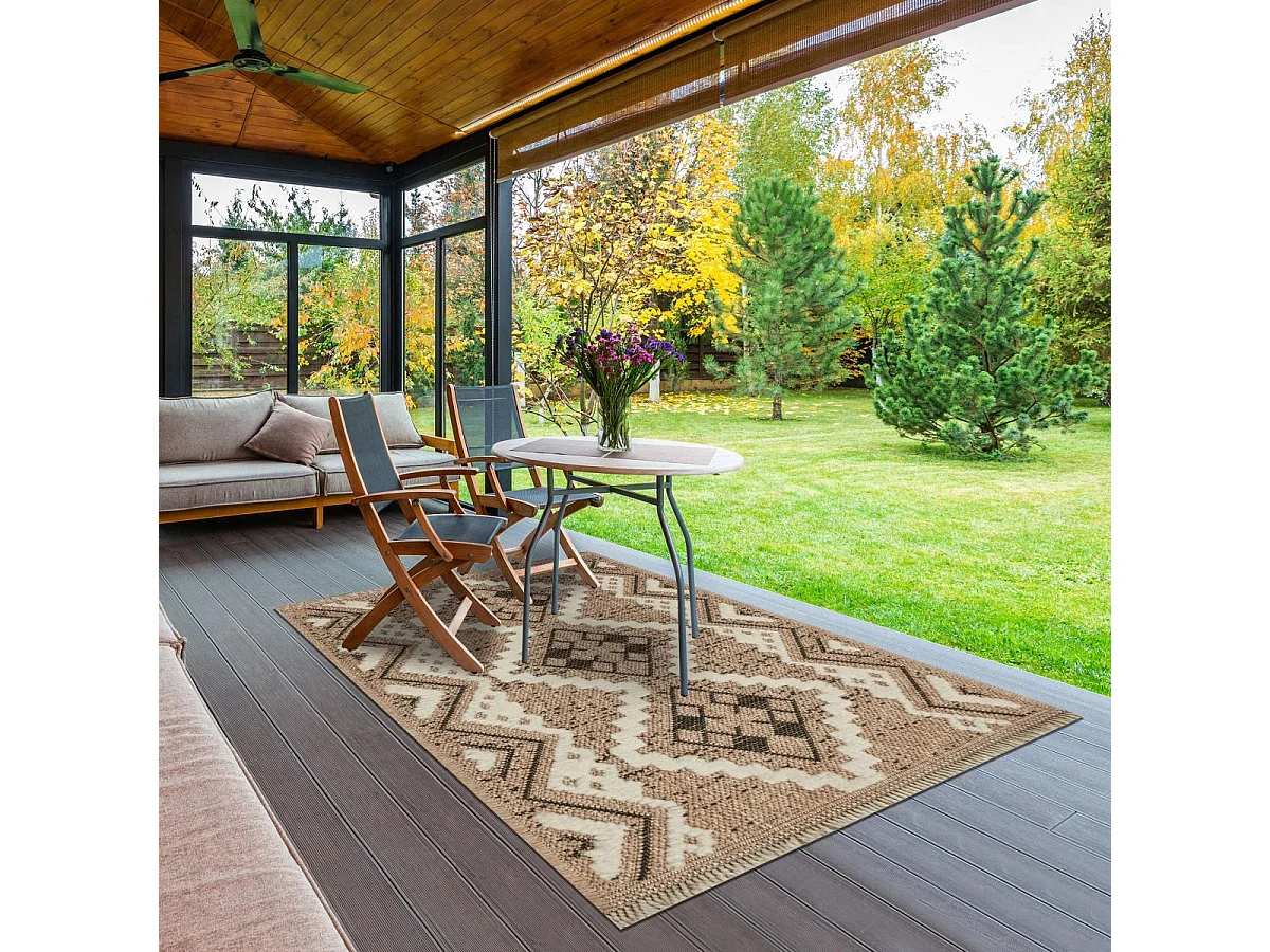 Tapis extérieur 60x90 tissé kilim marron et noir ZEPHYR