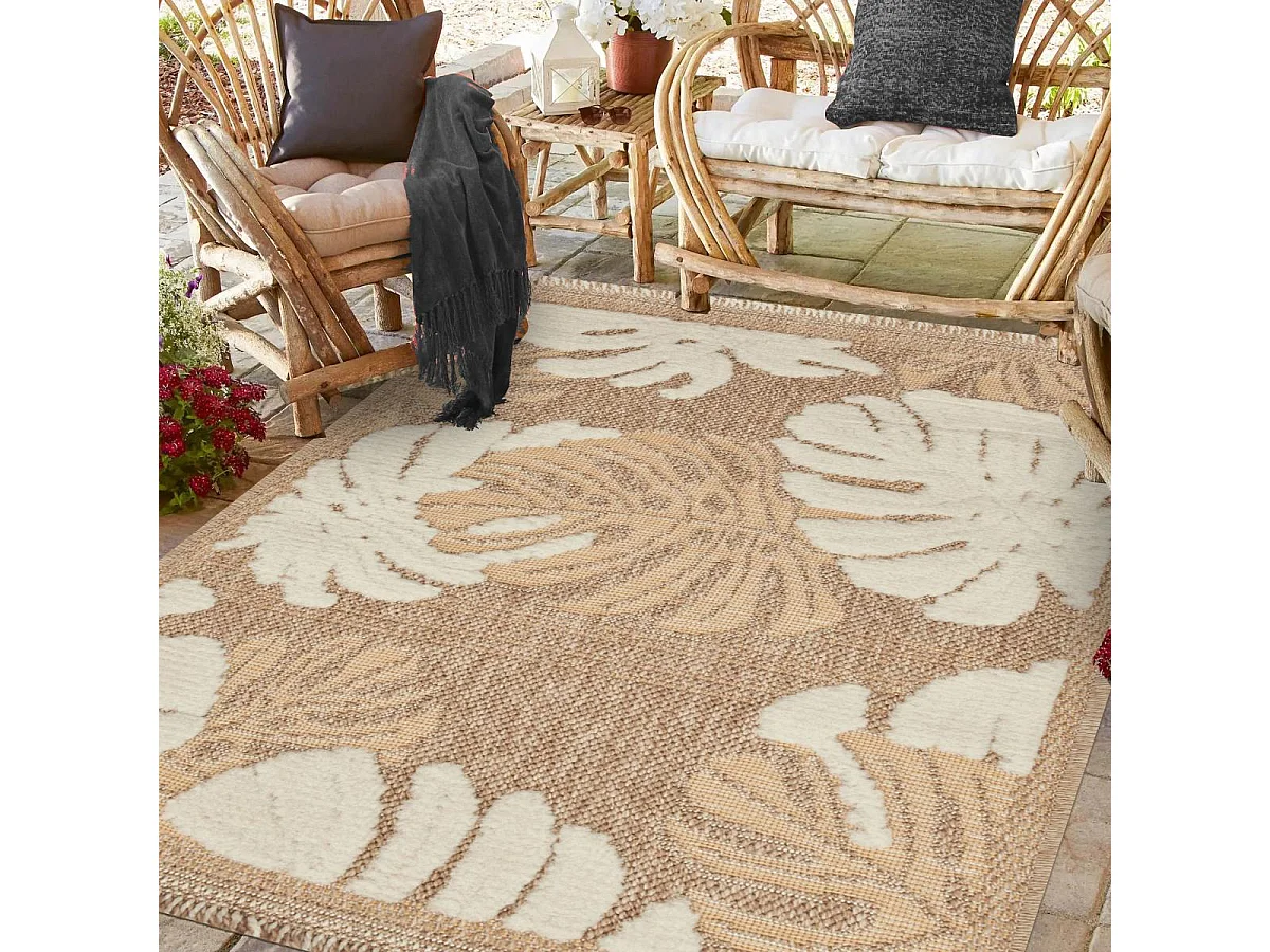 Tapis extérieur 60x90 tissé kilim maron et gris ZEPHYR 1