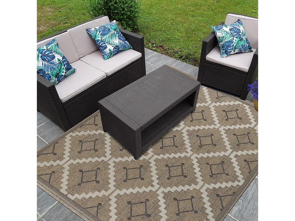 Tapis extérieur 160x230 tissé kilim maron et gris ZEPHYR 2