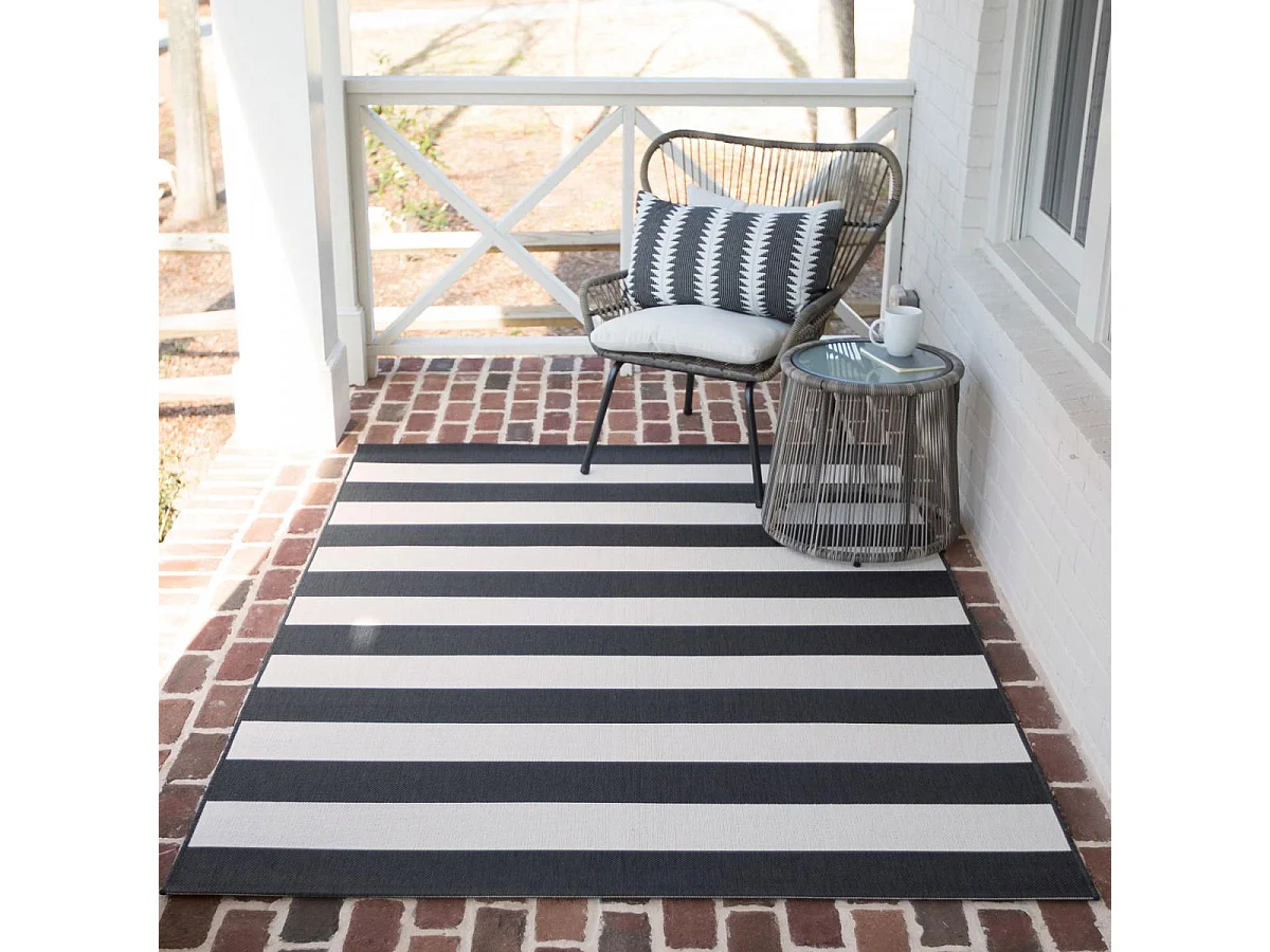 Tapis extérieur 200x290 tissé kilim noir et crème STALOW 6