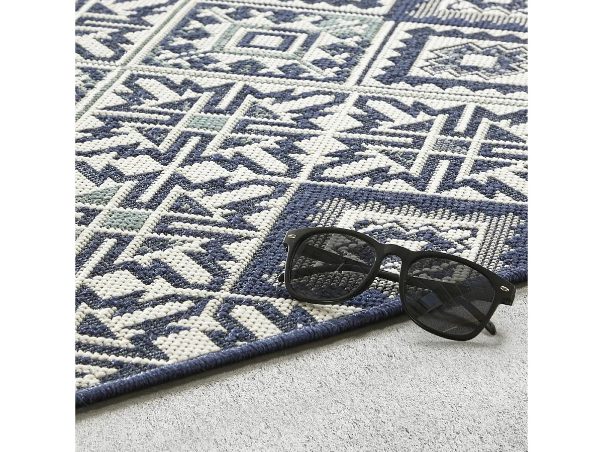 Tapis extérieur 120x170 tissé kilim bleu CASADA 8