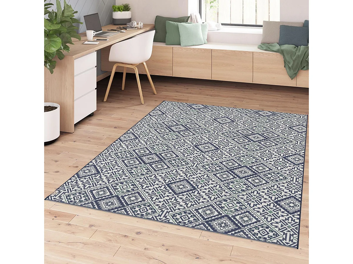 Tapis extérieur 120x170 tissé kilim bleu CASADA 8