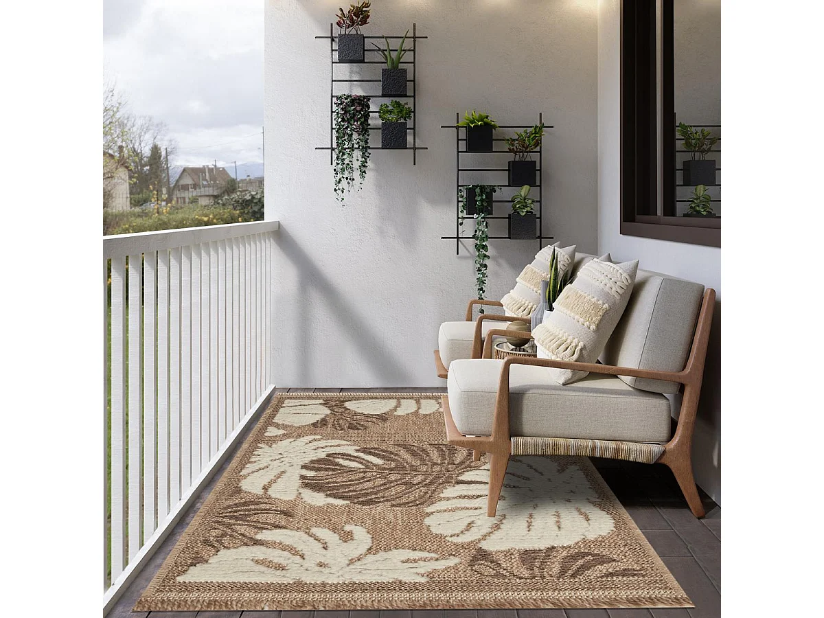 Tapis extérieur 60x180 tissé kilim maron et gris ZEPHYR 1