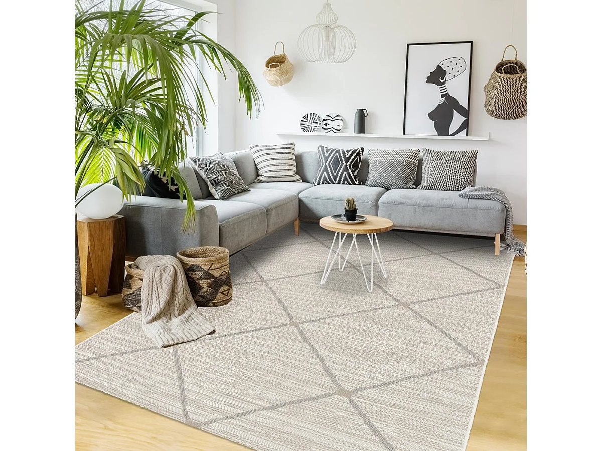 Tapis extérieur 120x170 tissé kilim beige ENANTA 2