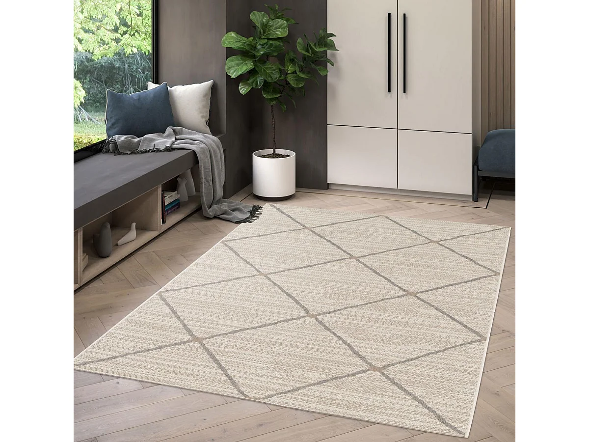 Tapis extérieur 120x170 tissé kilim beige ENANTA 2