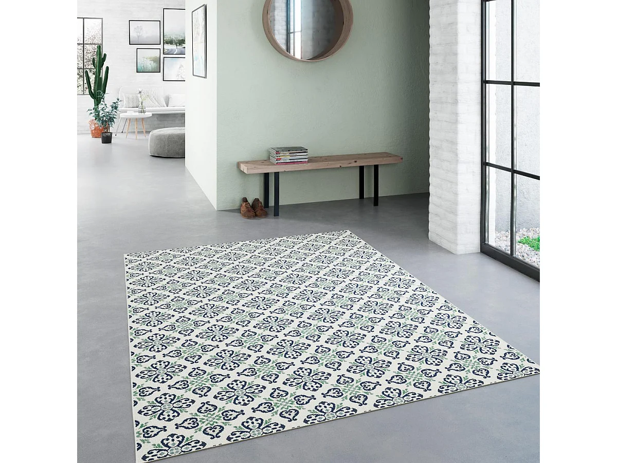 Tapis extérieur 120x170 tissé kilim vert et bleu CASADA 7