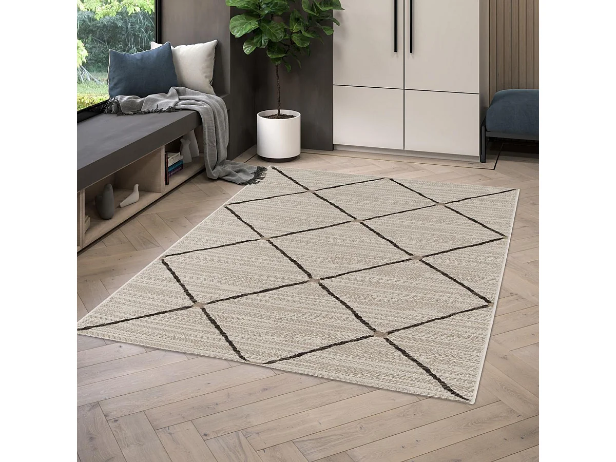 Tapis extérieur 200x290 tissé kilim gris et noir ENANTA 2