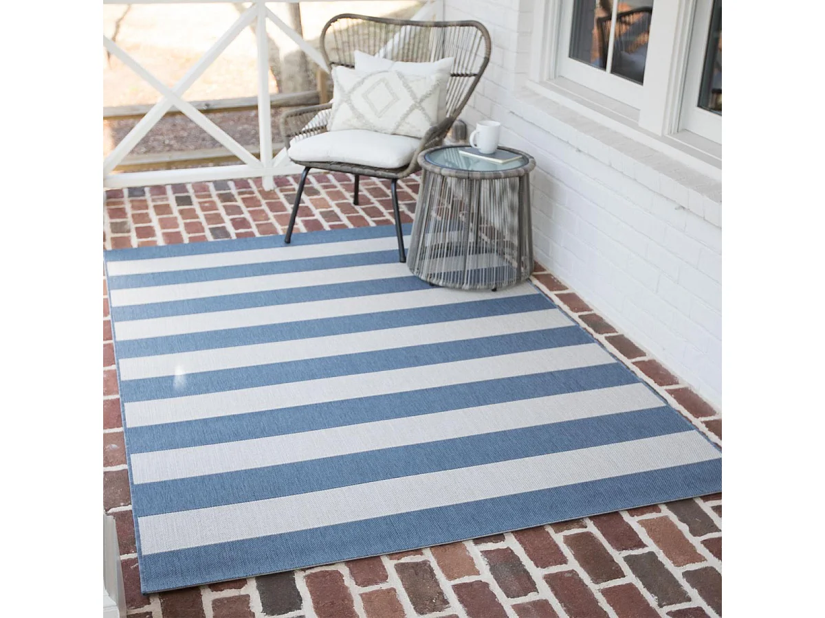 Tapis extérieur 120x170 tissé kilim bleu et crème STALOW 6