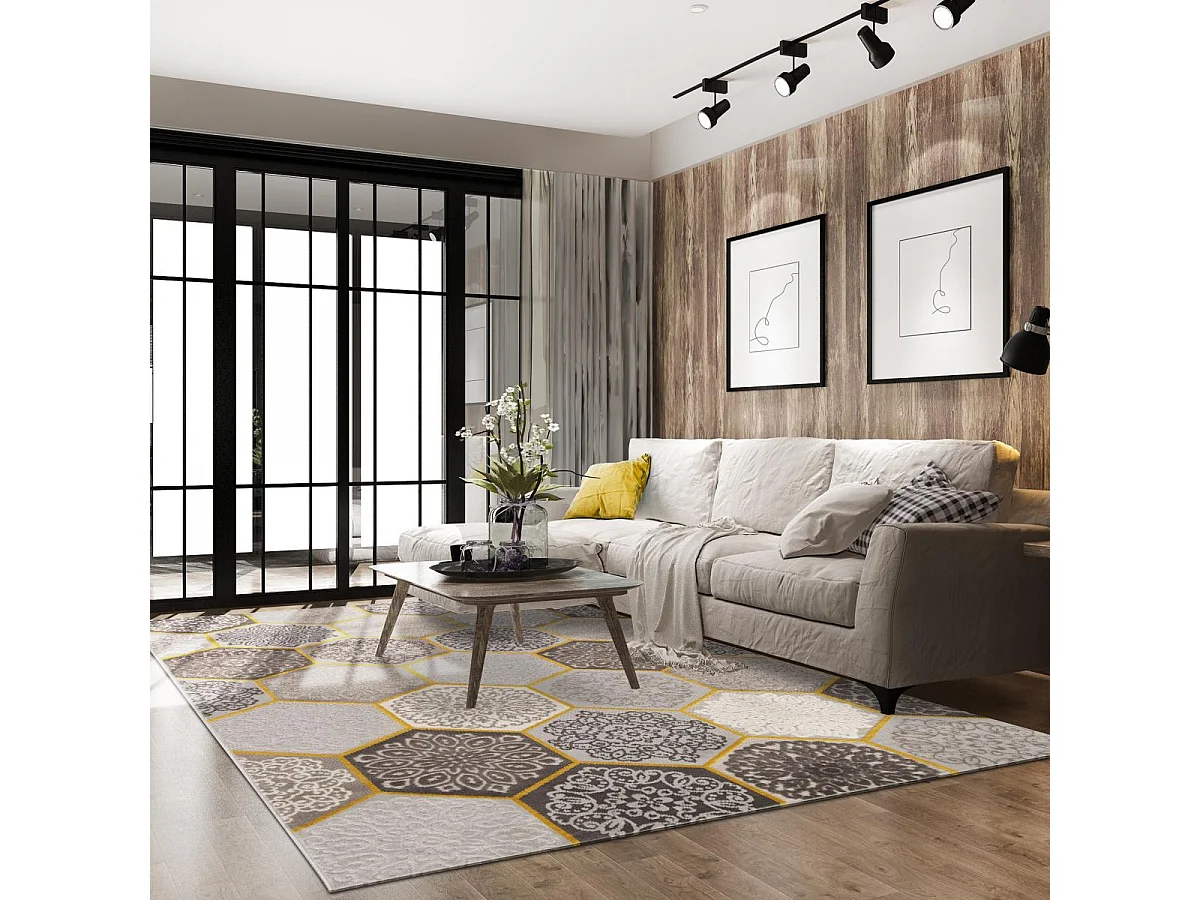 Tapis extérieur 160x230 tissé kilim beige et jaune LUXORA 2