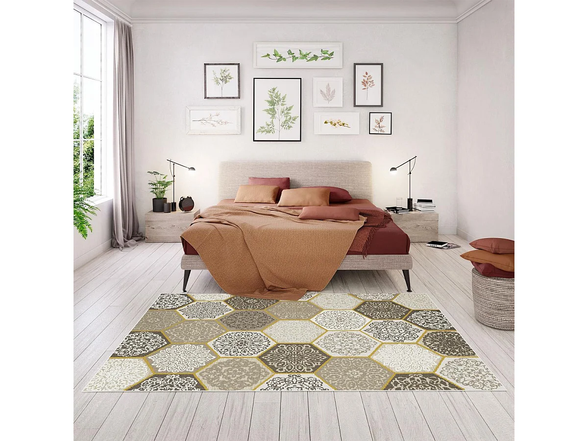 Tapis extérieur 160x230 tissé kilim beige et jaune LUXORA 2