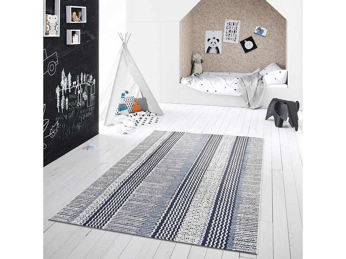 Tapis extérieur 200x290 tissé kilim bleu et noir OULENCE 4