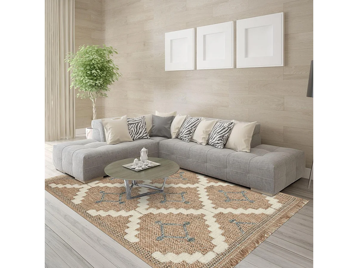 Tapis extérieur 120x170 tissé kilim maron et bleu ZEPHYR 2